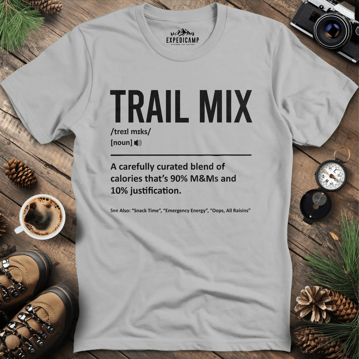 Trail Mix Definition T-Shirt – Ice Grey – Outdoor apparel for travel, hiking, camping, and nature lovers – ExpediCamp