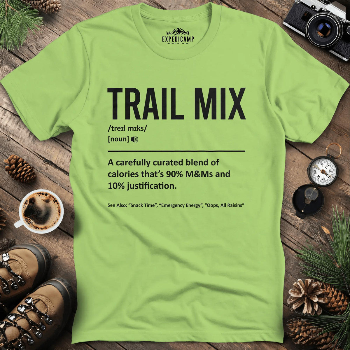 Trail Mix Definition T-Shirt – Kiwi – Outdoor apparel for travel, hiking, camping, and nature lovers – ExpediCamp