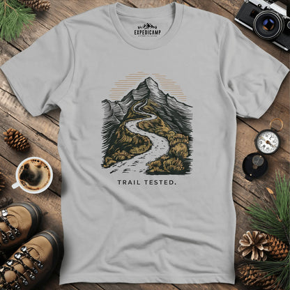 Trail Tested Mountain Path T-Shirt – Ice Grey – Outdoor apparel for travel, hiking, camping, and nature lovers – ExpediCamp