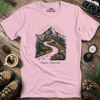 Trail Tested Mountain Path T-Shirt – Light Pink – Outdoor apparel for travel, hiking, camping, and nature lovers – ExpediCamp