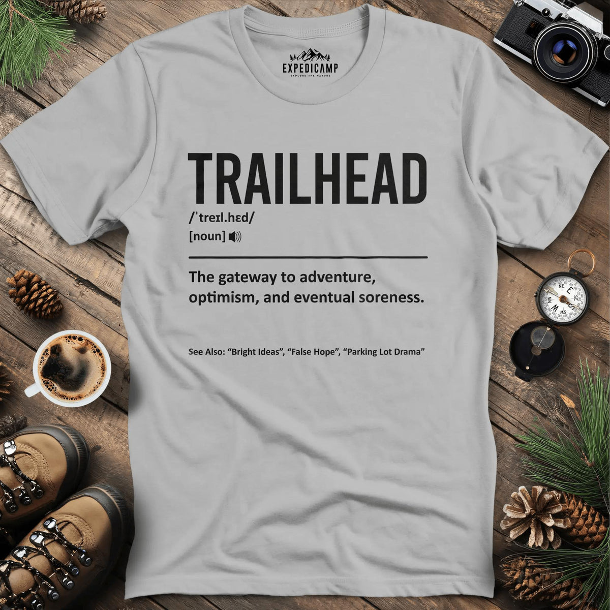 Trailhead Definition T-Shirt – Ice Grey – Outdoor apparel for travel, hiking, camping, and nature lovers – ExpediCamp