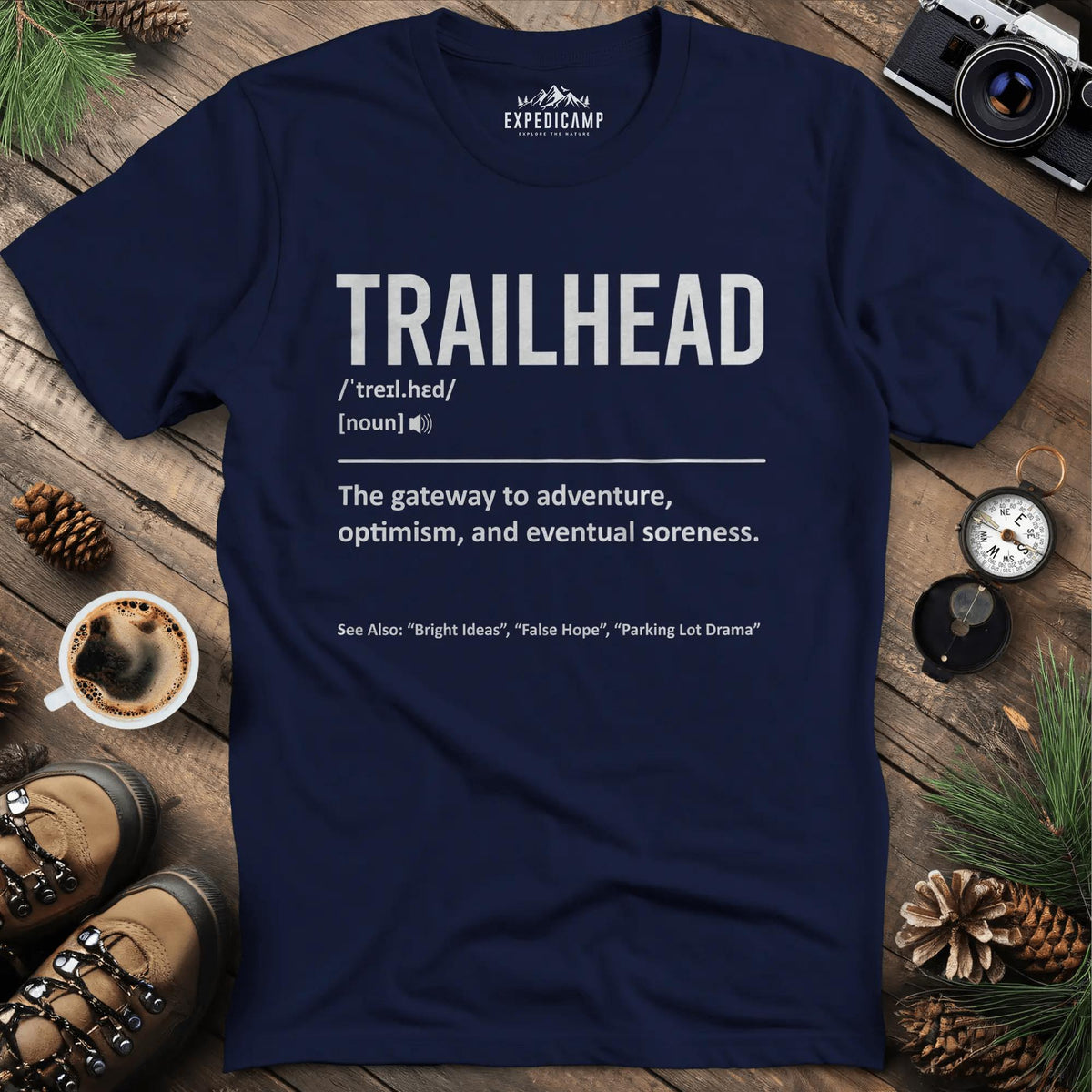 Trailhead Definition T-Shirt – Navy – Outdoor apparel for travel, hiking, camping, and nature lovers – ExpediCamp