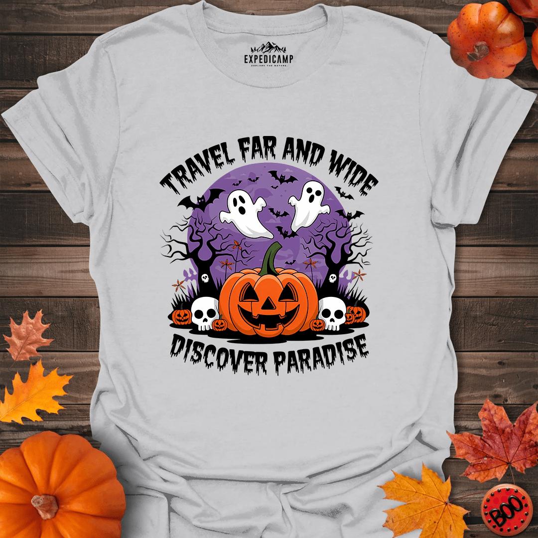 Travel Far And Wide Discover Paradise T-Shirt – Ice Grey – Outdoor apparel for travel, hiking, camping, and nature lovers – ExpediCamp