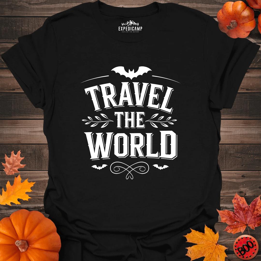 Travel The World T-Shirt – Black – Outdoor apparel for travel, hiking, camping, and nature lovers – ExpediCamp