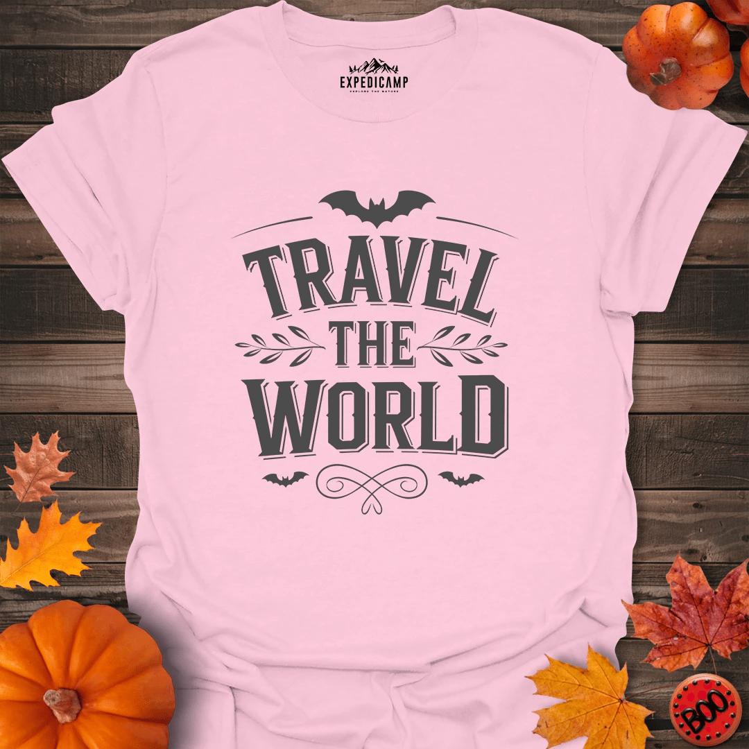 Travel The World T-Shirt – Light Pink – Outdoor apparel for travel, hiking, camping, and nature lovers – ExpediCamp