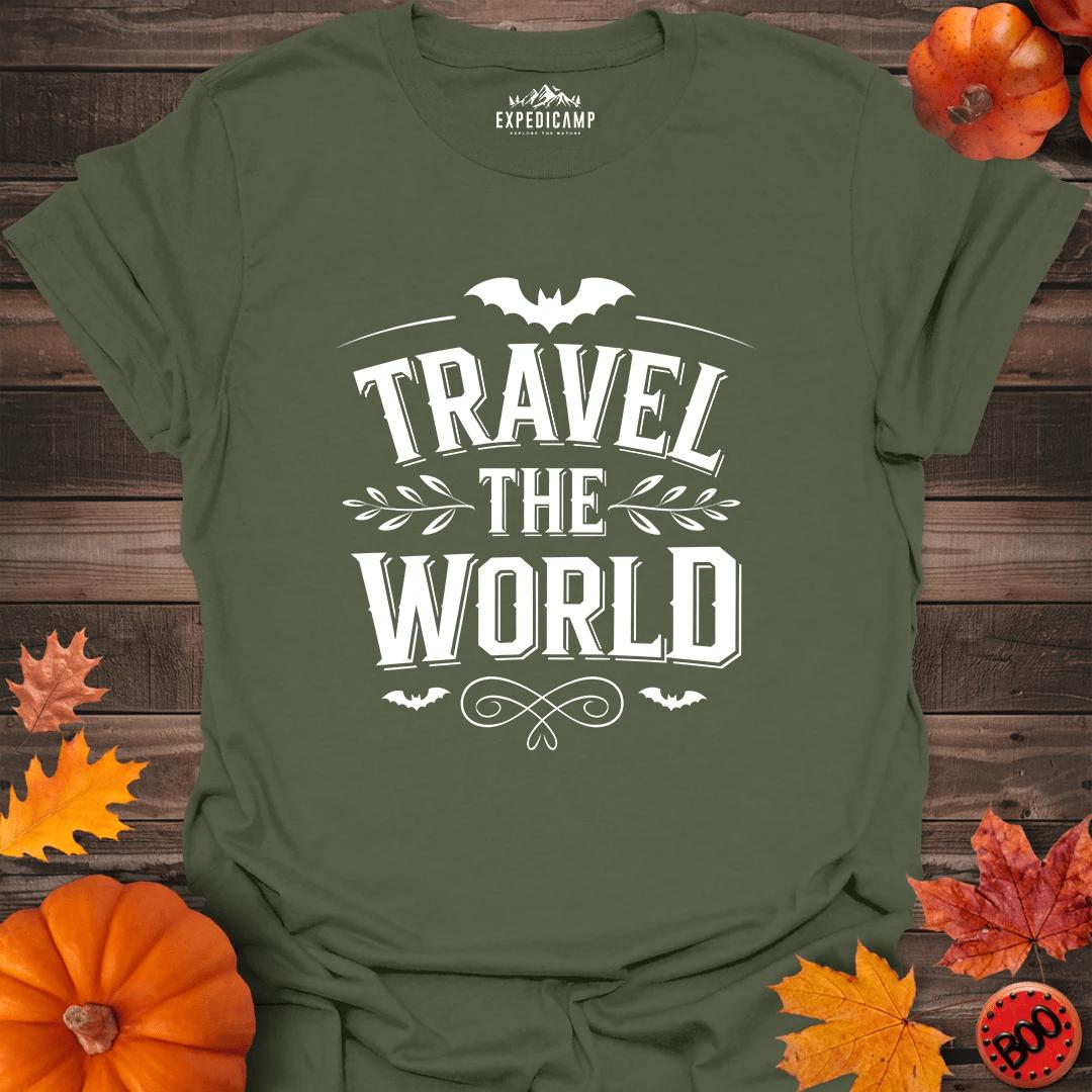 Travel The World T-Shirt – Military Green – Outdoor apparel for travel, hiking, camping, and nature lovers – ExpediCamp