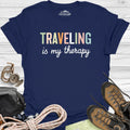 Traveling Is My Therapy T-Shirt – Navy – Outdoor apparel for travel, hiking, camping, and nature lovers – ExpediCamp