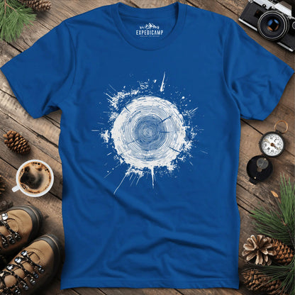 Tree Stump Cross-Section Art T-Shirt – Royal – Outdoor apparel for travel, hiking, camping, and nature lovers – ExpediCamp