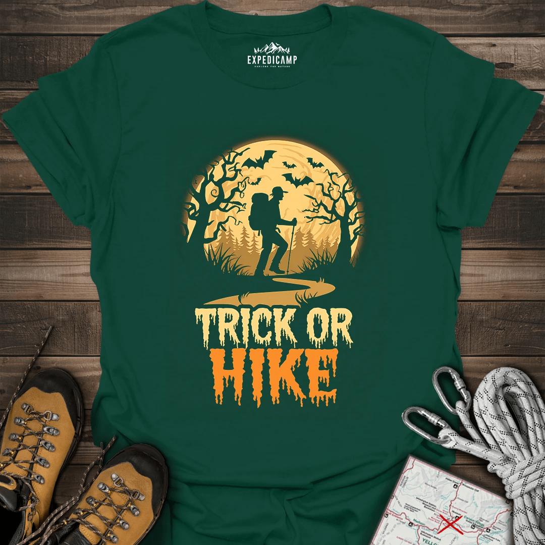 Trick Or Hike Hiker T-Shirt – Forest Green – Outdoor apparel for travel, hiking, camping, and nature lovers – ExpediCamp