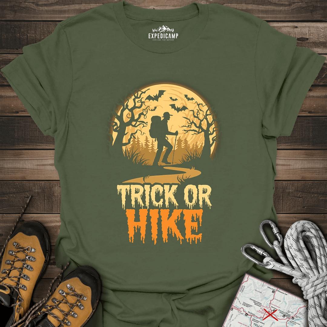 Trick Or Hike Hiker T-Shirt – Military Green – Outdoor apparel for travel, hiking, camping, and nature lovers – ExpediCamp