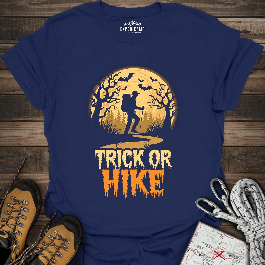 Trick Or Hike Hiker T-Shirt – Navy – Outdoor apparel for travel, hiking, camping, and nature lovers – ExpediCamp