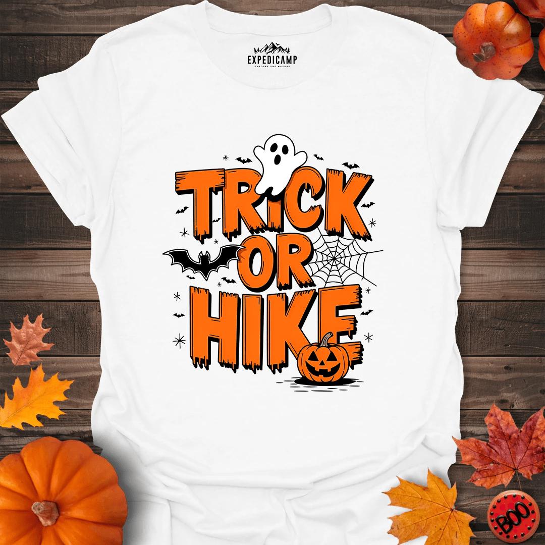 Trick Or Hike T-Shirt – White – Outdoor apparel for travel, hiking, camping, and nature lovers – ExpediCamp