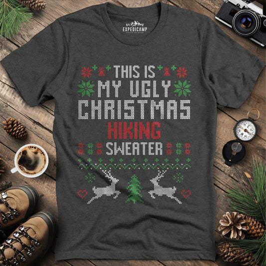 Ugly Christmas Hiking Sweater T-Shirt – Dark Heather – Outdoor apparel for travel, hiking, camping, and nature lovers – ExpediCamp