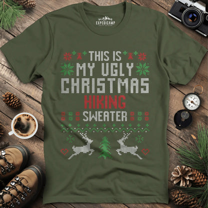 Ugly Christmas Hiking Sweater T-Shirt – Military Green – Outdoor apparel for travel, hiking, camping, and nature lovers – ExpediCamp