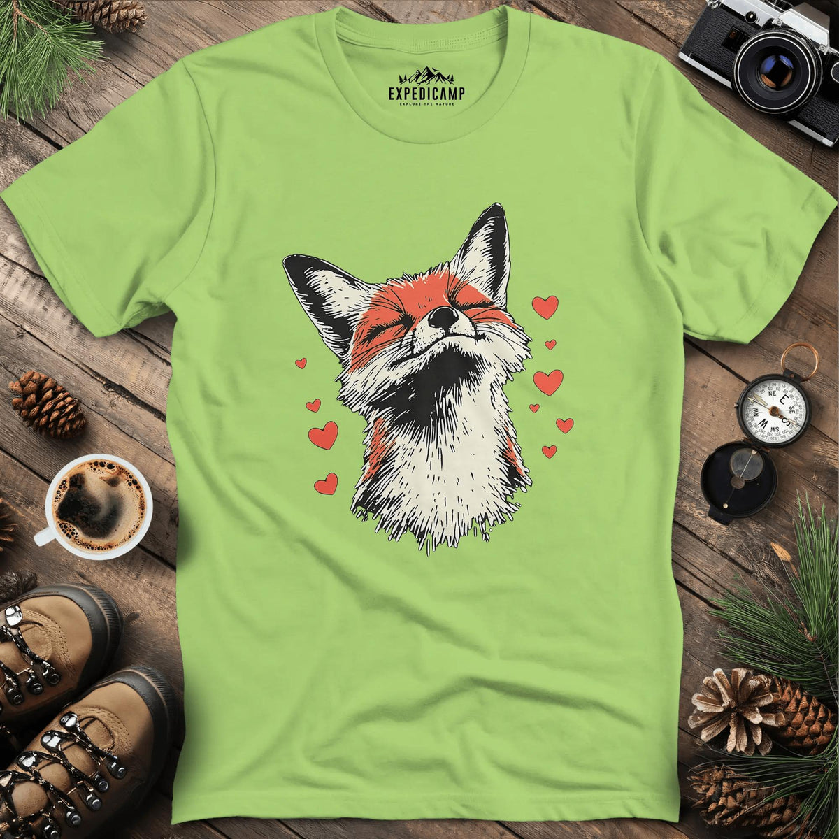 Valentine Fox Love T-Shirt – Kiwi – Outdoor apparel for travel, hiking, camping, and nature lovers – ExpediCamp