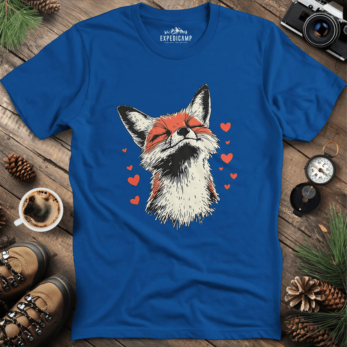 Valentine Fox Love T-Shirt – Royal – Outdoor apparel for travel, hiking, camping, and nature lovers – ExpediCamp