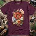 Vintage Floral Bouquet T-Shirt – Heather Maroon – Outdoor apparel for travel, hiking, camping, and nature lovers – ExpediCamp