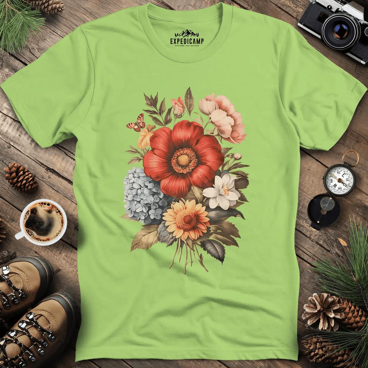 Vintage Floral Bouquet T-Shirt – Kiwi – Outdoor apparel for travel, hiking, camping, and nature lovers – ExpediCamp