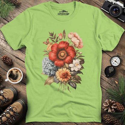 Vintage Floral Bouquet T-Shirt – Kiwi – Outdoor apparel for travel, hiking, camping, and nature lovers – ExpediCamp
