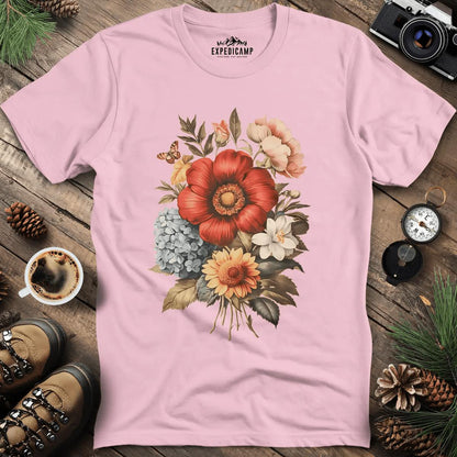 Vintage Floral Bouquet T-Shirt – Light Pink – Outdoor apparel for travel, hiking, camping, and nature lovers – ExpediCamp