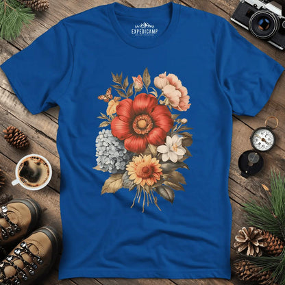 Vintage Floral Bouquet T-Shirt – Royal – Outdoor apparel for travel, hiking, camping, and nature lovers – ExpediCamp