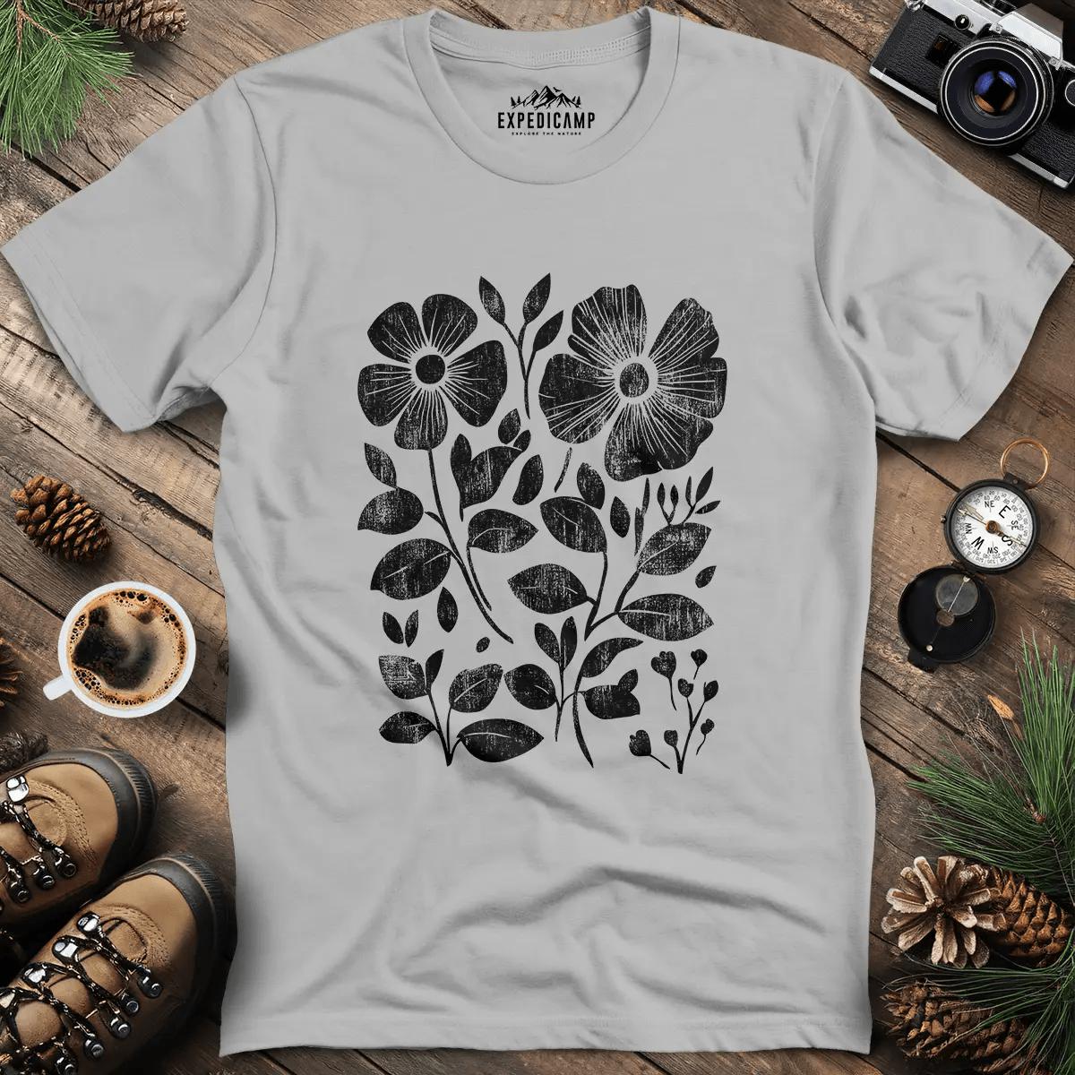 Vintage Floral Pattern T-Shirt – Ice Grey – Outdoor apparel for travel, hiking, camping, and nature lovers – ExpediCamp