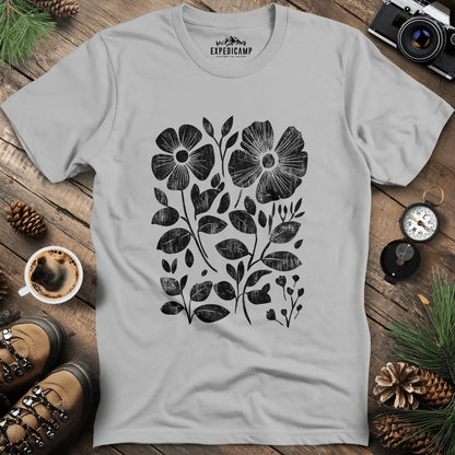 Vintage Floral Pattern T-Shirt – Ice Grey – Outdoor apparel for travel, hiking, camping, and nature lovers – ExpediCamp