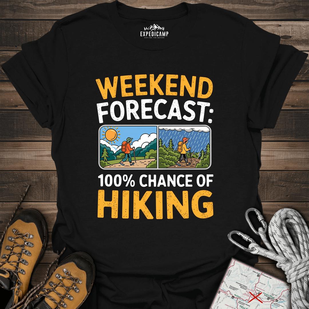 Weekend Hiking Forecast T-Shirt – Black – Outdoor apparel for travel, hiking, camping, and nature lovers – ExpediCamp
