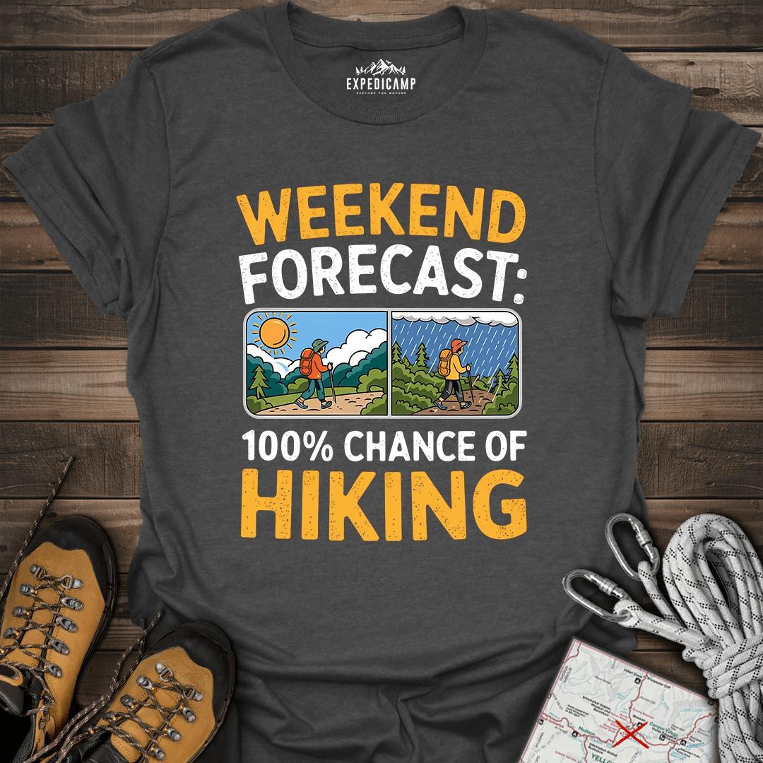 Weekend Hiking Forecast T-Shirt – Dark Heather – Outdoor apparel for travel, hiking, camping, and nature lovers – ExpediCamp