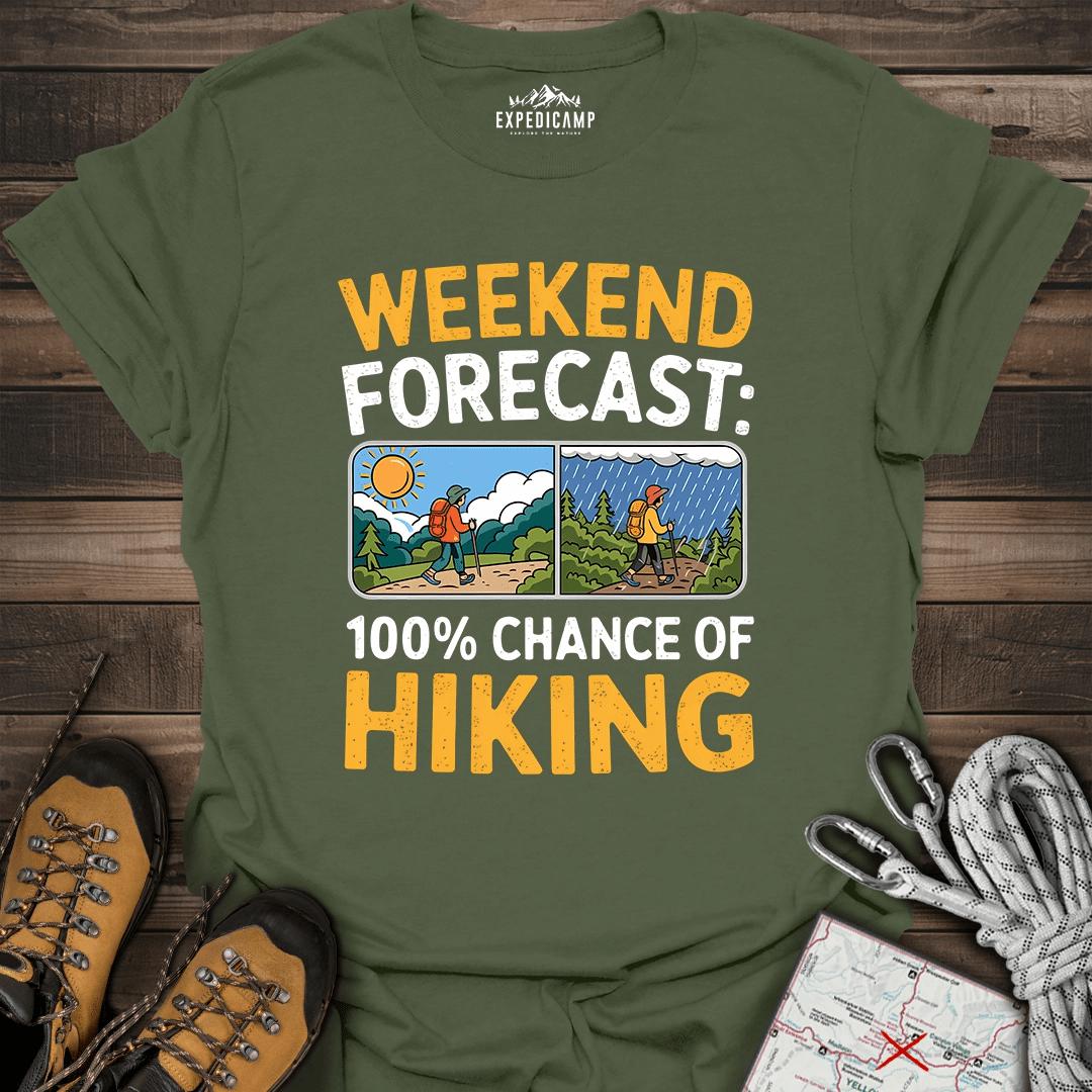 Weekend Hiking Forecast T-Shirt – Military Green – Outdoor apparel for travel, hiking, camping, and nature lovers – ExpediCamp