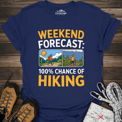 Weekend Hiking Forecast T-Shirt – Navy – Outdoor apparel for travel, hiking, camping, and nature lovers – ExpediCamp