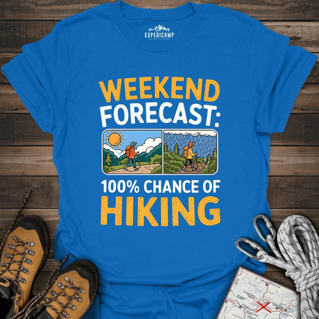 Weekend Hiking Forecast T-Shirt – Royal – Outdoor apparel for travel, hiking, camping, and nature lovers – ExpediCamp