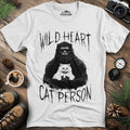 Wild Heart Cat Person Bigfoot T-Shirt – White – Outdoor apparel for travel, hiking, camping, and nature lovers – ExpediCamp