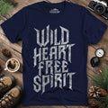 Wild Heart Free Spirit T-Shirt – Navy – Outdoor apparel for travel, hiking, camping, and nature lovers – ExpediCamp