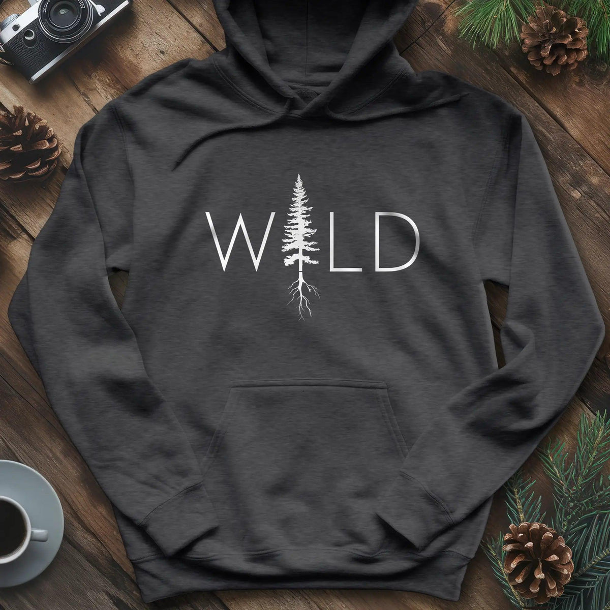 Wild Hoodie – Nature Lover's Adventure Hoodie – Dark Heather – Outdoor apparel for travel, hiking, camping, and nature lovers – ExpediCamp