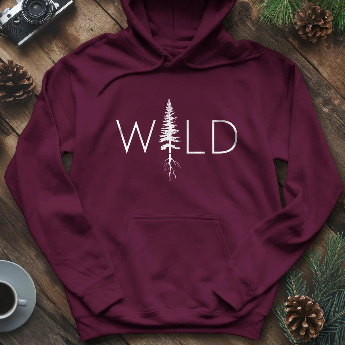 Wild Hoodie – Nature Lover's Adventure Hoodie – Maroon – Outdoor apparel for travel, hiking, camping, and nature lovers – ExpediCamp