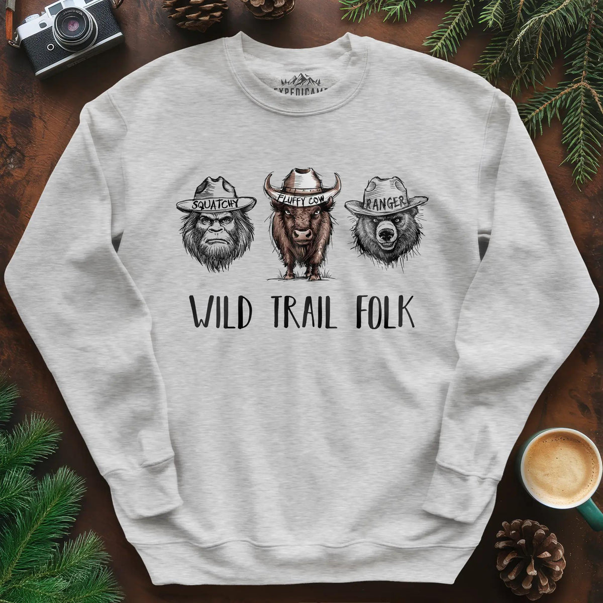 Wild Trail Folk Sweatshirt – Ash – Outdoor apparel for travel, hiking, camping, and nature lovers – ExpediCamp