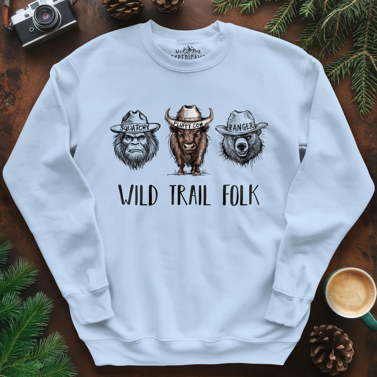 Wild Trail Folk Sweatshirt – Light Blue – Outdoor apparel for travel, hiking, camping, and nature lovers – ExpediCamp