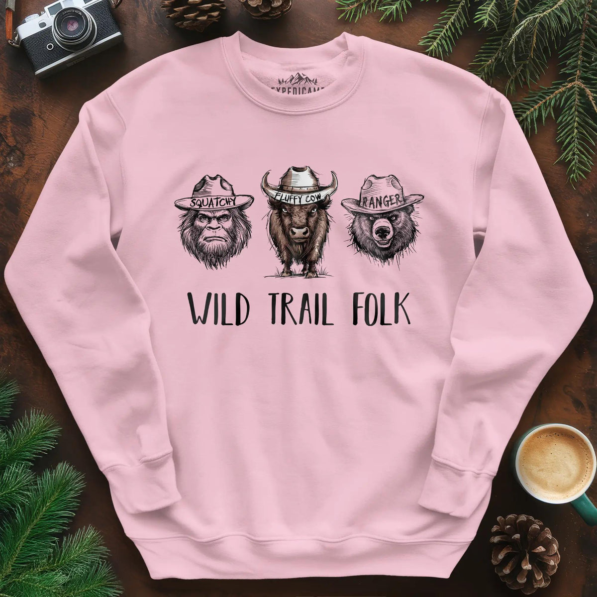 Wild Trail Folk Sweatshirt – Light Pink – Outdoor apparel for travel, hiking, camping, and nature lovers – ExpediCamp