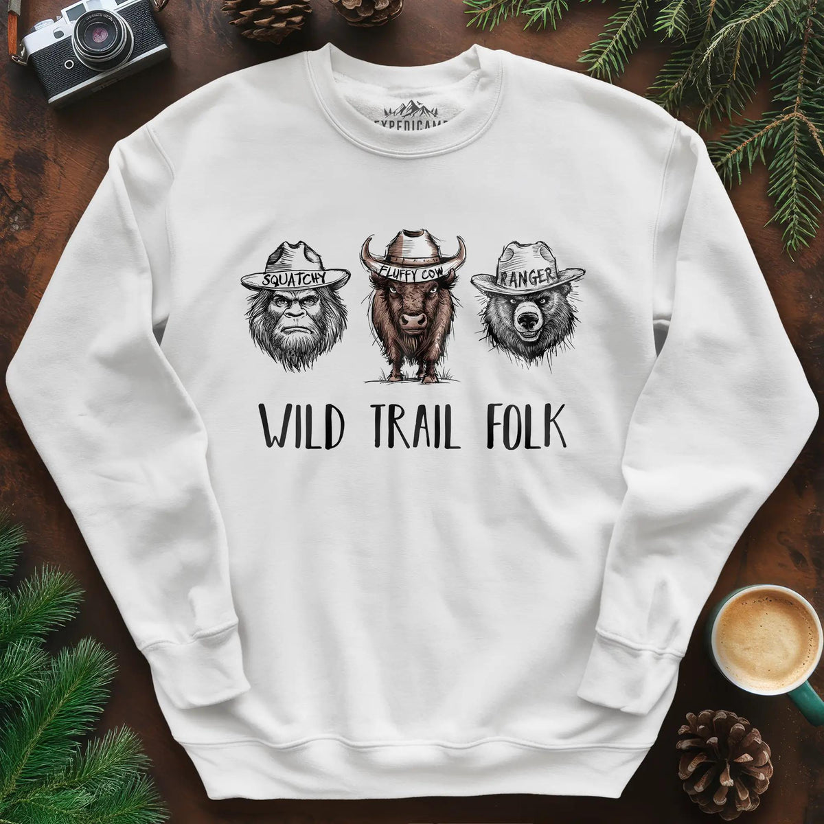 Wild Trail Folk Sweatshirt – White – Outdoor apparel for travel, hiking, camping, and nature lovers – ExpediCamp