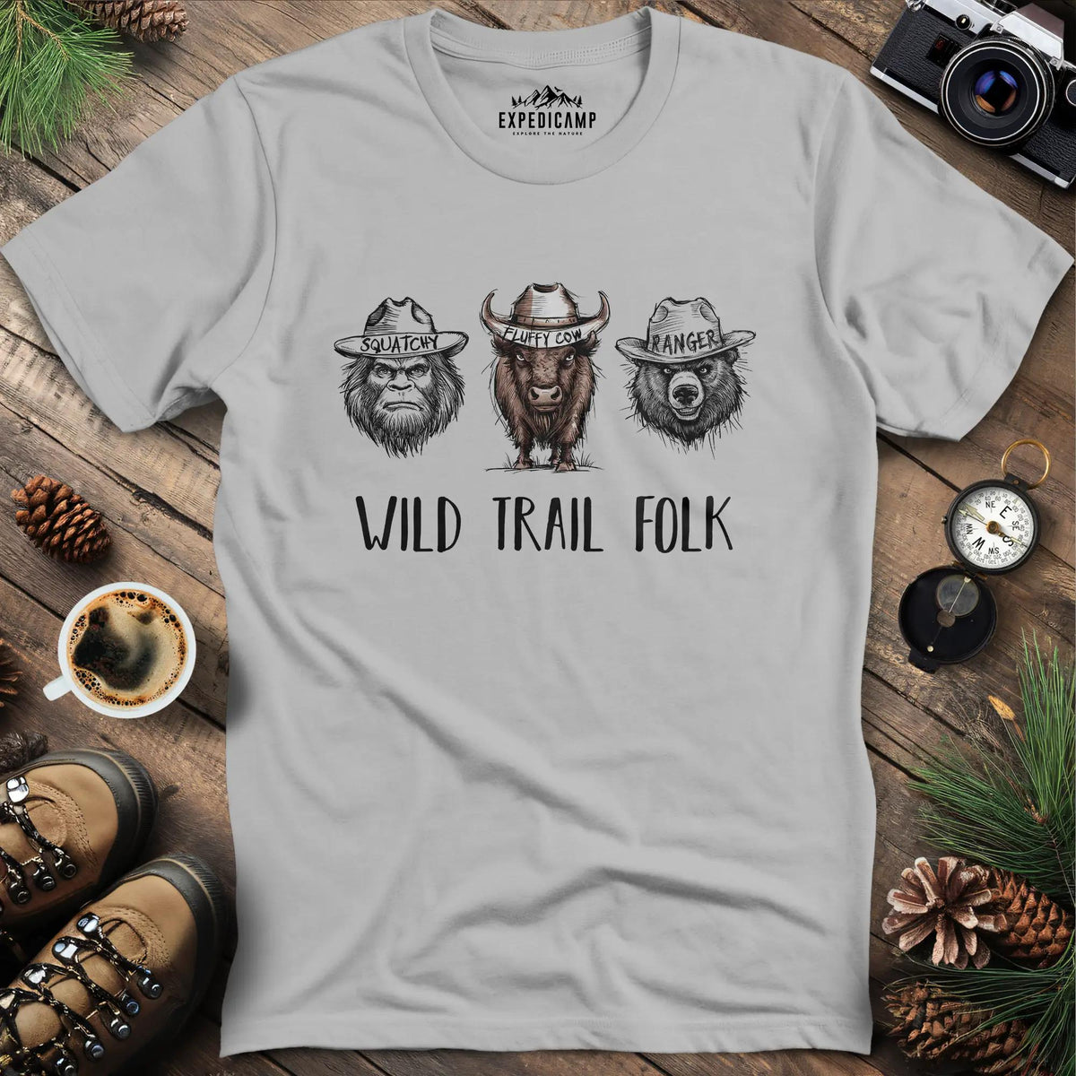 Wild Trail Folk T-Shirt – Ice Grey – Outdoor apparel for travel, hiking, camping, and nature lovers – ExpediCamp