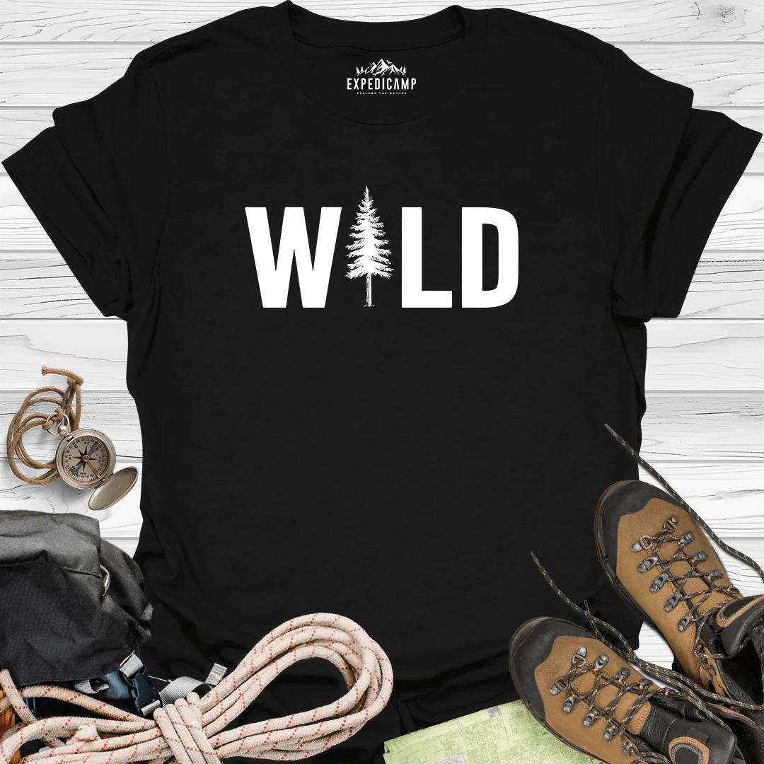 Wild Tree Adventure T-Shirt – Black – Outdoor apparel for travel, hiking, camping, and nature lovers – ExpediCamp