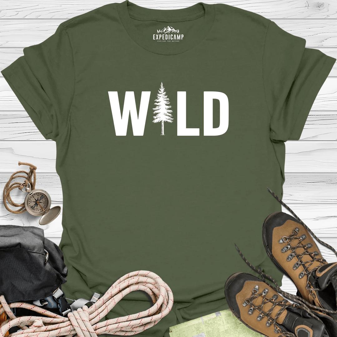 Wild Tree Adventure T-Shirt – Military Green – Outdoor apparel for travel, hiking, camping, and nature lovers – ExpediCamp