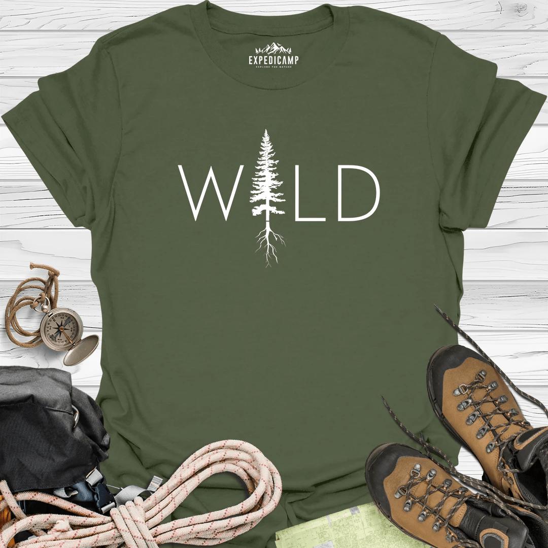Wild Tree Adventure T-Shirt – Military Green – Outdoor apparel for travel, hiking, camping, and nature lovers – ExpediCamp