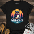 Wild Vibes Only Owl T-Shirt – Fun Adventure & Camping – Black – Outdoor apparel for travel, hiking, camping, and nature lovers – ExpediCamp