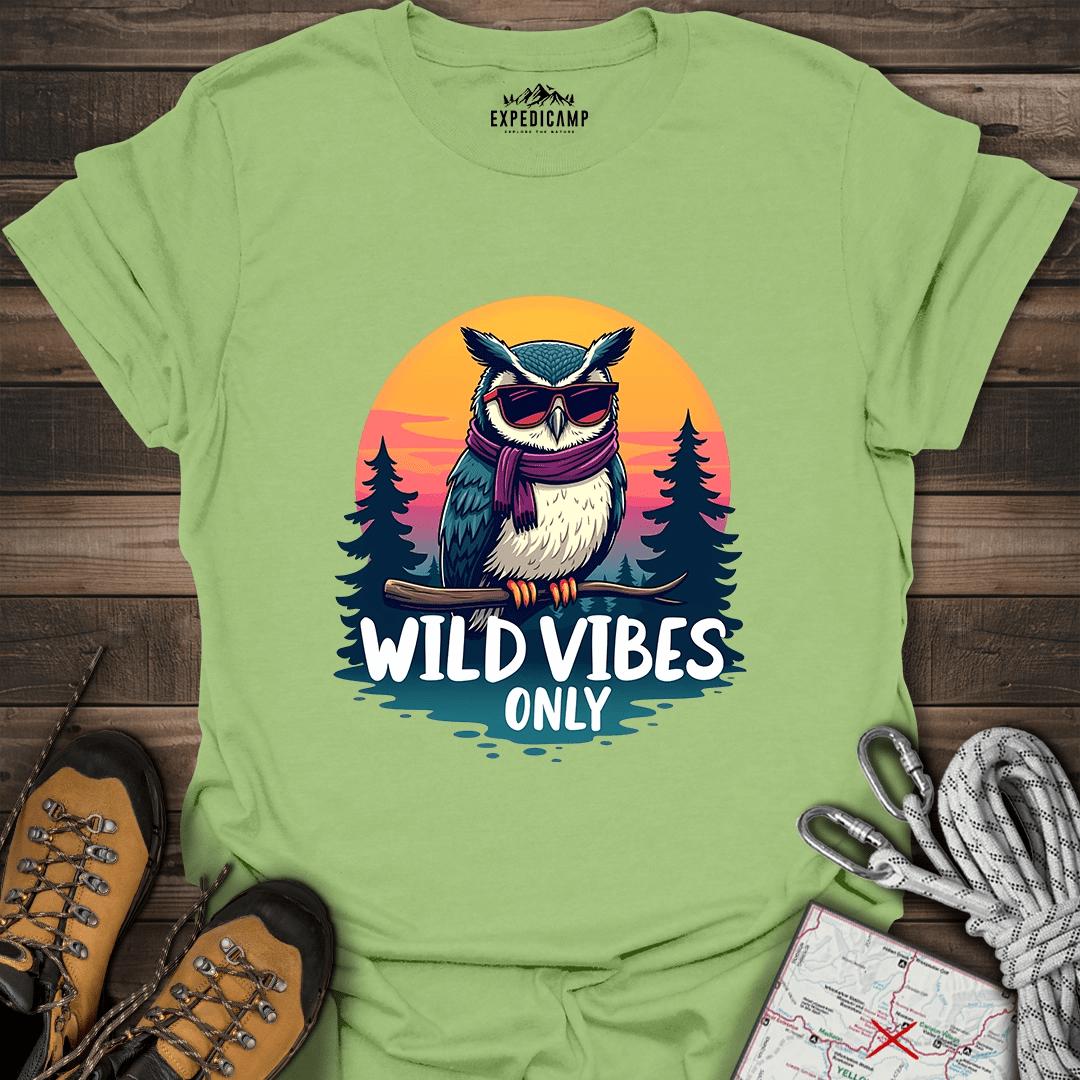 Wild Vibes Only Owl T-Shirt – Fun Adventure & Camping – Kiwi – Outdoor apparel for travel, hiking, camping, and nature lovers – ExpediCamp
