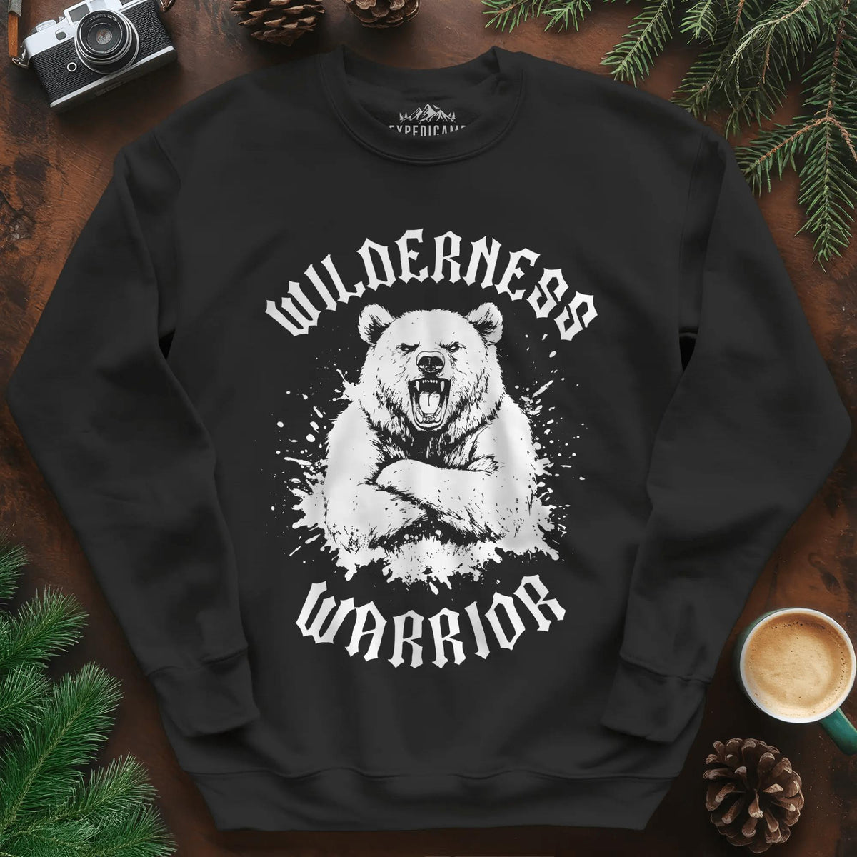 Wilderness Warrior Sweatshirt – Black – Outdoor apparel for travel, hiking, camping, and nature lovers – ExpediCamp