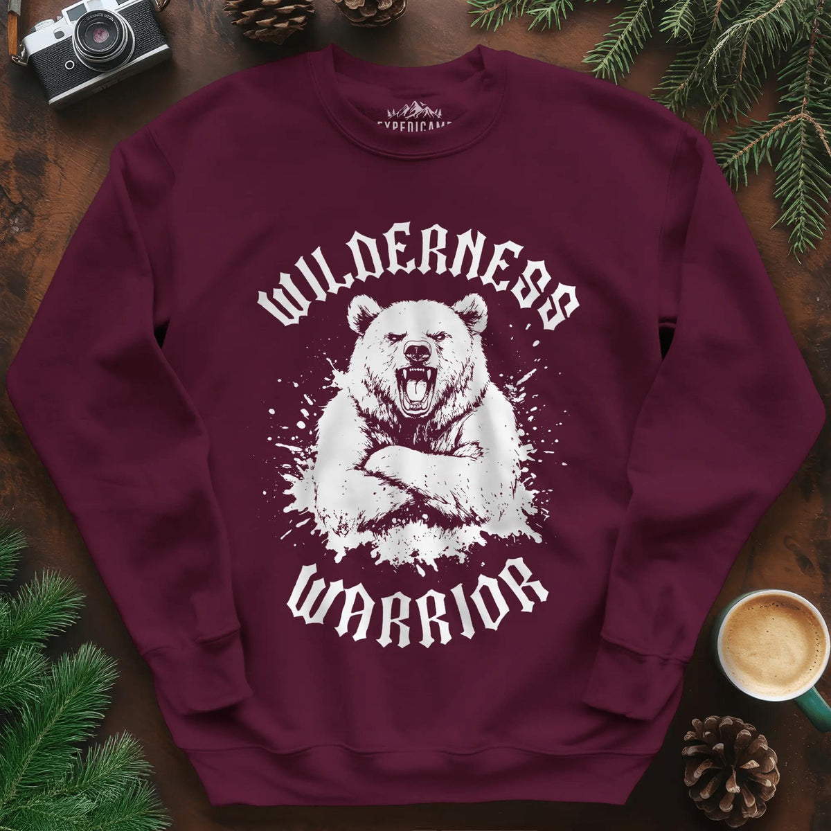 Wilderness Warrior Sweatshirt – Maroon – Outdoor apparel for travel, hiking, camping, and nature lovers – ExpediCamp