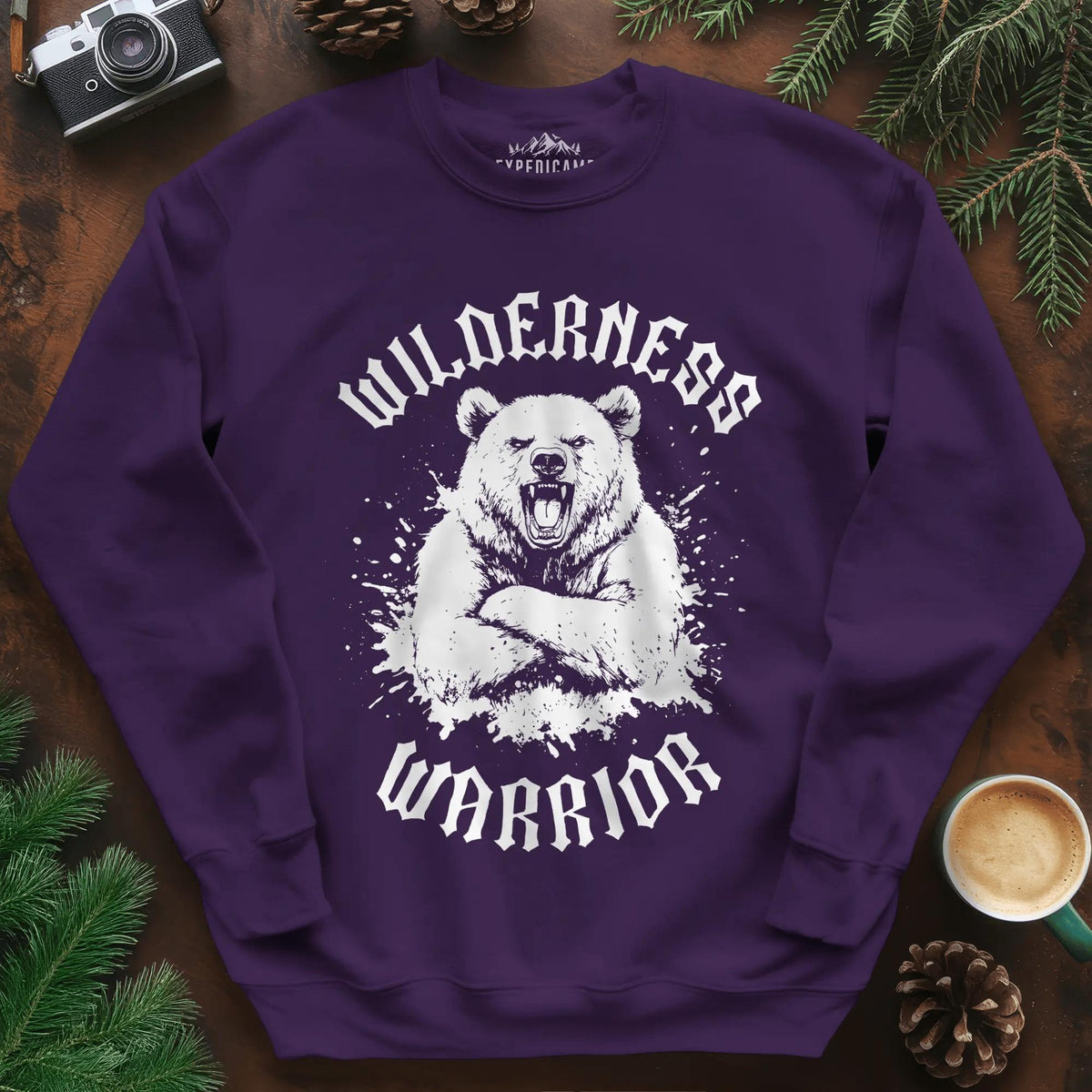 Wilderness Warrior Sweatshirt – Purple – Outdoor apparel for travel, hiking, camping, and nature lovers – ExpediCamp