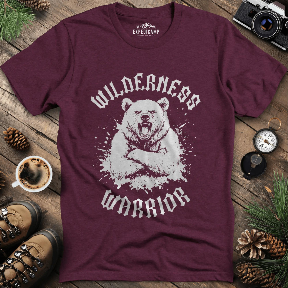 Wilderness Warrior T-Shirt – Heather Maroon – Outdoor apparel for travel, hiking, camping, and nature lovers – ExpediCamp
